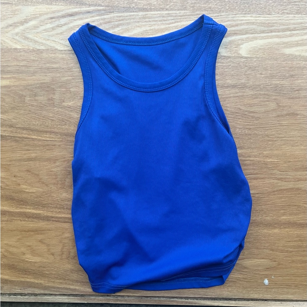 shein Blue ribbed tank top with ruched detail Size M
